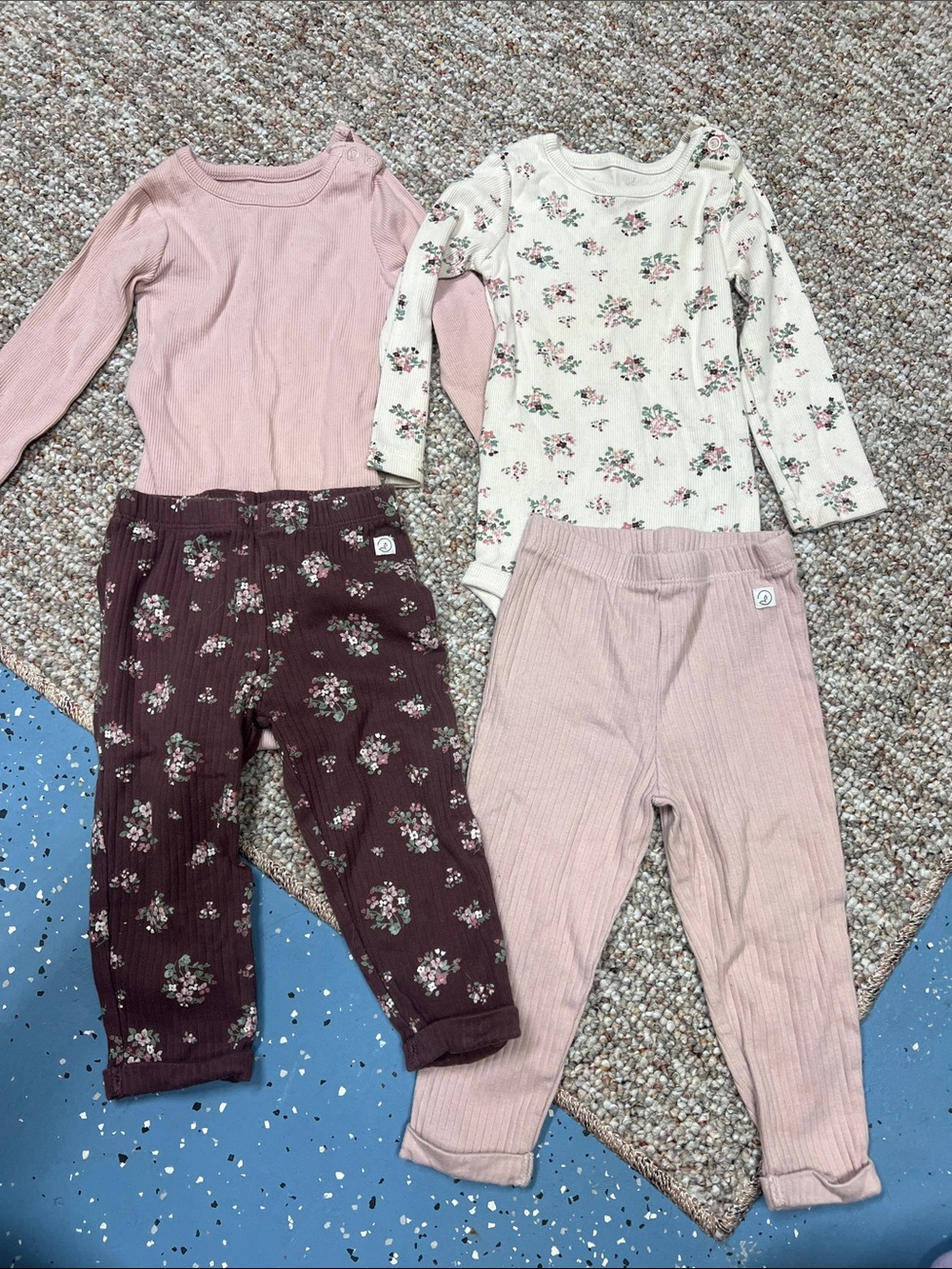 Soft Ribbed Pink & Floral baby girl Set - 4 Piece